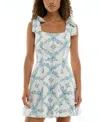 Trixxi Juniors' Floral-print Tie-strap Dress In White,blue