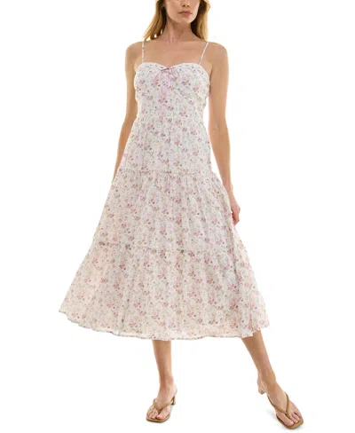 Trixxi Juniors' Floral-print Tiered Midi Dress In Whtlilac