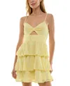 Trixxi Juniors' Keyhole-front Tiered Sleeveless Mini Dress In Yellow