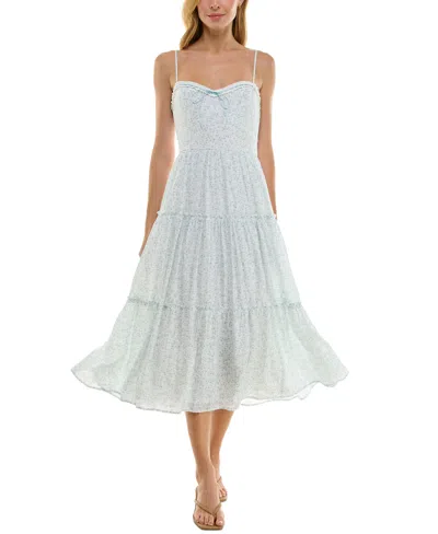 Trixxi Juniors' Lace-trim Ditsy Floral Midi Dress In White Green Floral
