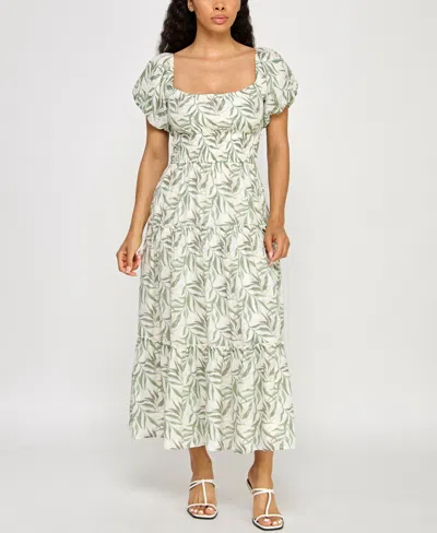 Trixxi Juniors' Printed Bubble-sleeve Midi Dress