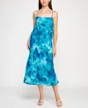 Trixxi Juniors' Printed Chiffon Slip Midi Dress In Blue