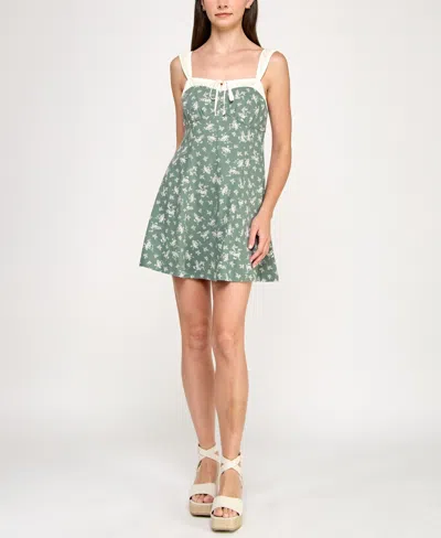 Trixxi Juniors' Printed Contrast-trim Sleeveless Fit & Flare Dress