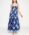 Trixxi Juniors' Printed Keyhole Sleeveless Maxi Dress In Blue