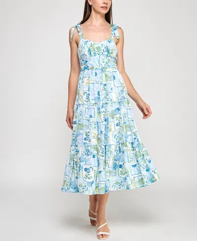 Trixxi Juniors' Printed Ruffled Sleeveless Midi Dress