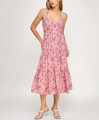 Trixxi Juniors' Printed Sleeveless Halter Midi Dress In Purple