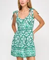 Trixxi Juniors' Printed Tie-shoulder Cotton Mini Dress In Green