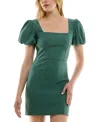 Trixxi Juniors' Puff-sleeve Bodycon Dress In Smokepine