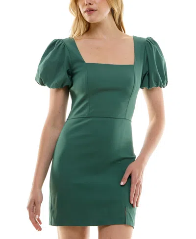 Trixxi Juniors' Puff-sleeve Bodycon Dress In Smokepine