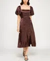 Trixxi Juniors' Puff Sleeve Button Down Midi Dress In Brown