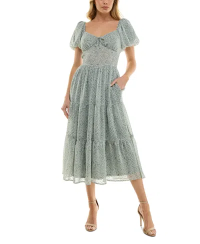 Trixxi Juniors' Puff-sleeve Midi Dress In Med Green