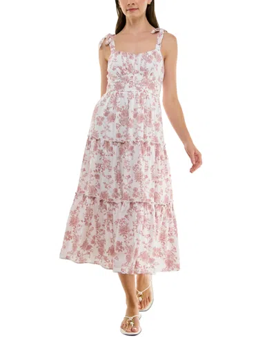 Trixxi Juniors' Ruched Sleeveless Fit & Flare Midi Dress In Ivory Floral