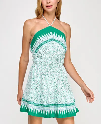 Trixxi Juniors' Ruched-waist Printed Halter Mini Dress