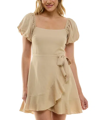 Trixxi Juniors' Ruffled Faux-wrap Dress In Pebble