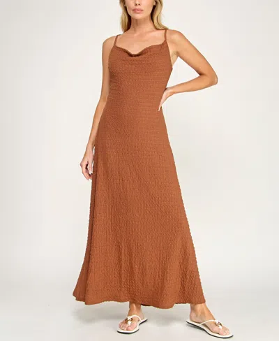 Trixxi Juniors' Sleeveless Cowl Neck Maxi Dress In Brown