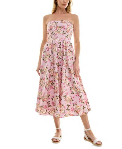 Trixxi Juniors' Strapless Corset Midi Dress In Light Pink