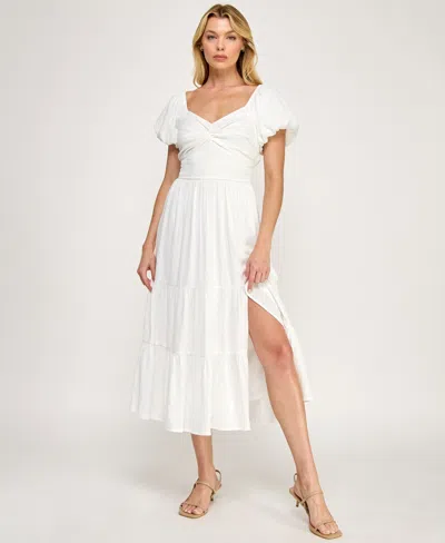 Trixxi Juniors' Sweetheart Neck Puff-sleeve Ruched Waist Midi Dress In White