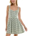 Trixxi Juniors' Tie-back Eyelet Fit & Flare Dress In Green Natural