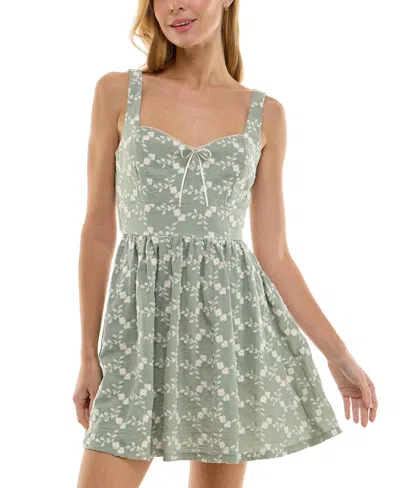 Trixxi Juniors' Tie-back Eyelet Fit & Flare Dress In Green Natural