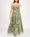 Trixxi Juniors' Tie-bust Keyhole-cutout Paisley-print Maxi Dress In Green