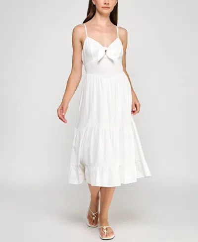 Trixxi Juniors' Tie-front Spaghetti-strap Tiered Midi Dress