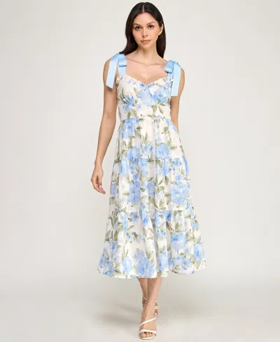 Trixxi Juniors' Tie-shoulder Ruffle Bust Midi Dress In Multi