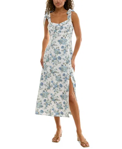 Trixxi Juniors' Tie-strap Midi Dress In White Blue Floral