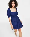 Trixxi Juniors' Tiered Fit & Flare Dress In Navy