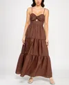 Trixxi Juniors' Tiered Keyhole Fit & Flare Dress In Brown