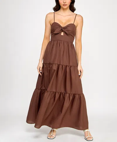 Trixxi Juniors' Tiered Keyhole Fit & Flare Dress In Brown