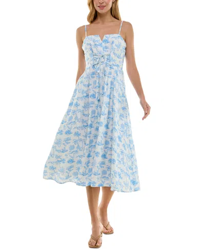 Trixxi Juniors' Toile Corset-laced Midi Dress In White,blue