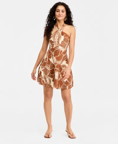 Trixxi Juniors' Twisted Halter Fit & Flare Dress In Neutral