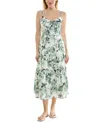 Trixxi Juniors' V-neck Bow-front Sleeveless Midi Dress In White,green