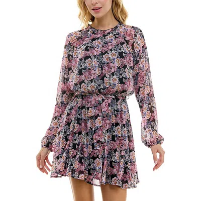 Trixxi Juniors Womens Chiffon Floral Print Fit & Flare Dress In Multi