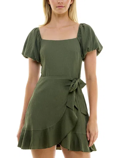 Trixxi Juniors Womens Daytime Mini Fit & Flare Dress In Green