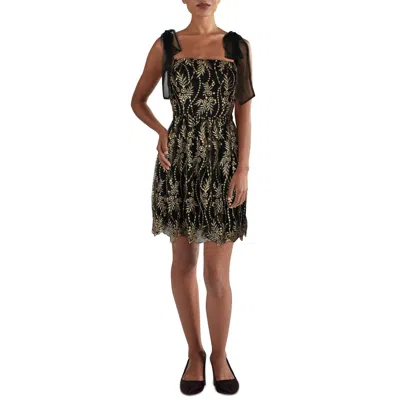 Trixxi Juniors Womens Embroidered Mesh Mini Dress In Black