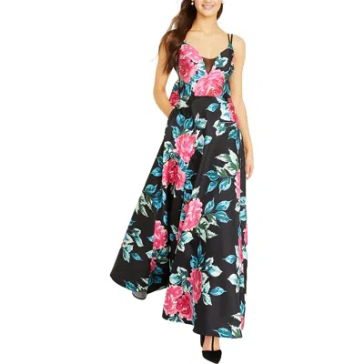 Trixxi Juniors Womens Floral Bow Back Evening Dress In Multi