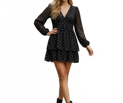 Trixxi V-neck Long-sleeve Minidress In Black