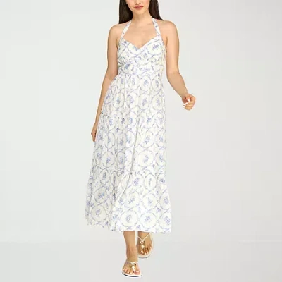 Trixxi Womens Juniors Midi Floral A-line Dress In White
