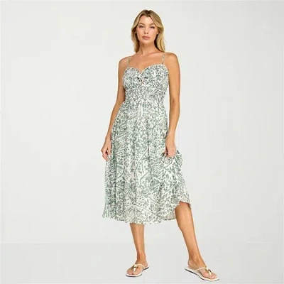 Trixxi Womens Juniors Midi Sleeveless Leaf A-line Dress In Gray