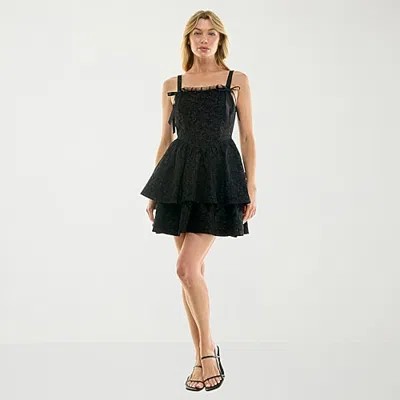 Trixxi Womens Juniors Round Neck Sleeveless Fit + Flare Dress In Black
