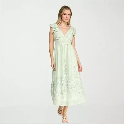 Trixxi Womens Juniors Short Sleeve Striped A-line Dress In Green