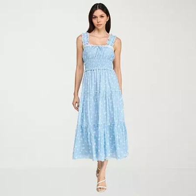 Trixxi Womens Juniors Sleeveless Floral A-line Dress In Blue