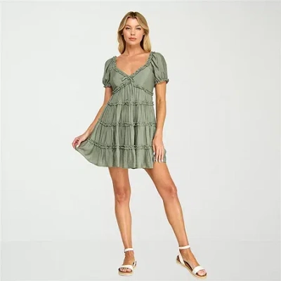 Trixxi Womens Juniors Sweetheart Neck Sleeveless Babydoll Dress In Green