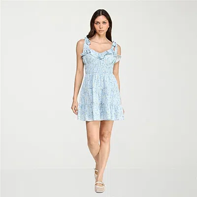 Trixxi Womens Juniors Sweetheart Neck Sleeveless Floral Fit + Flare Dress In Blue
