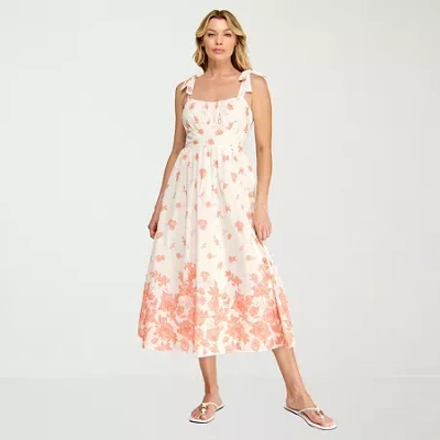 Trixxi Womens Sleeveless Midi Floral A-line Dress In Pink