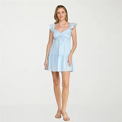 Trixxi Womens V Neck Short Sleeve Flutter Fit + Flare Dress In Blue