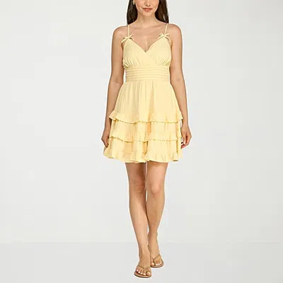 Trixxi Womens V Neck Sleeveless Fit + Flare Dress In Beige