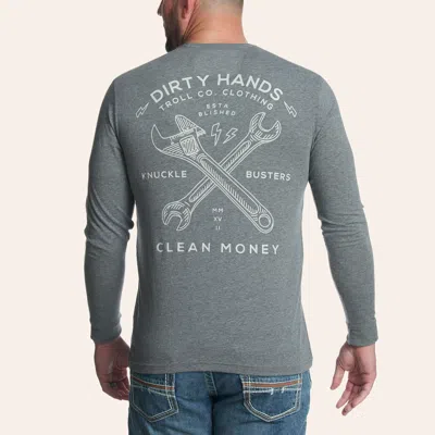 Troll Co. . Men's Heather Charcoal Twisting Wrenches Long Sleeve Graphic T-shirt In Gray