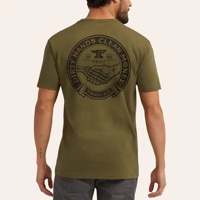 Troll Co. . Men's Hunter Green Dirty Hands Haggler Graphic Logo T-shirt